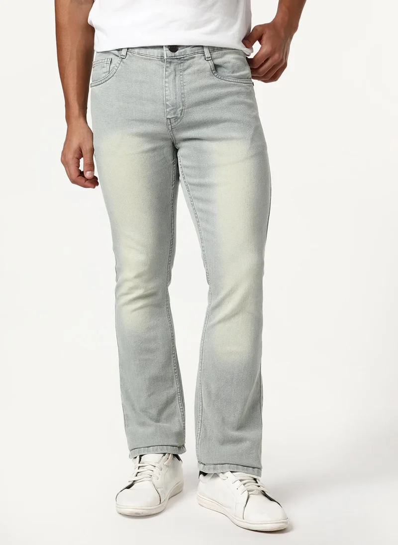 أوربانو فاشن Urbano Fashion Men's Ice Grey Bootcut Fit Mid Rise Tinted Heavy Washed Jeans Stretchable